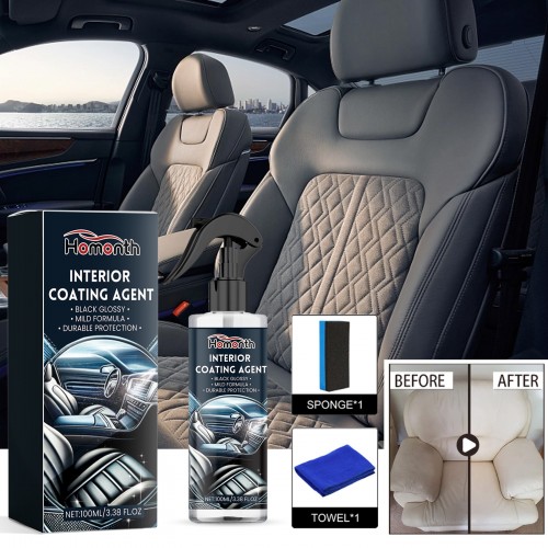 Homonth Car Interior Coating Agent Plastic Restorer-Refurbishing Repair Wax-Dust-Proof Polish for Dashboard, Tires & Synthetic Leather Furniture-Easy Application Shine & Protection 100ml